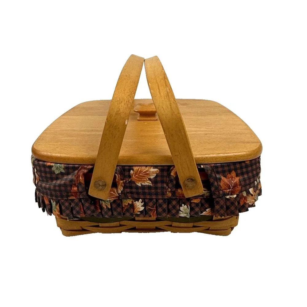 Longaberger Bountiful Harvest Handle Basket 1997 Lid, Protector, Liner  10.5
